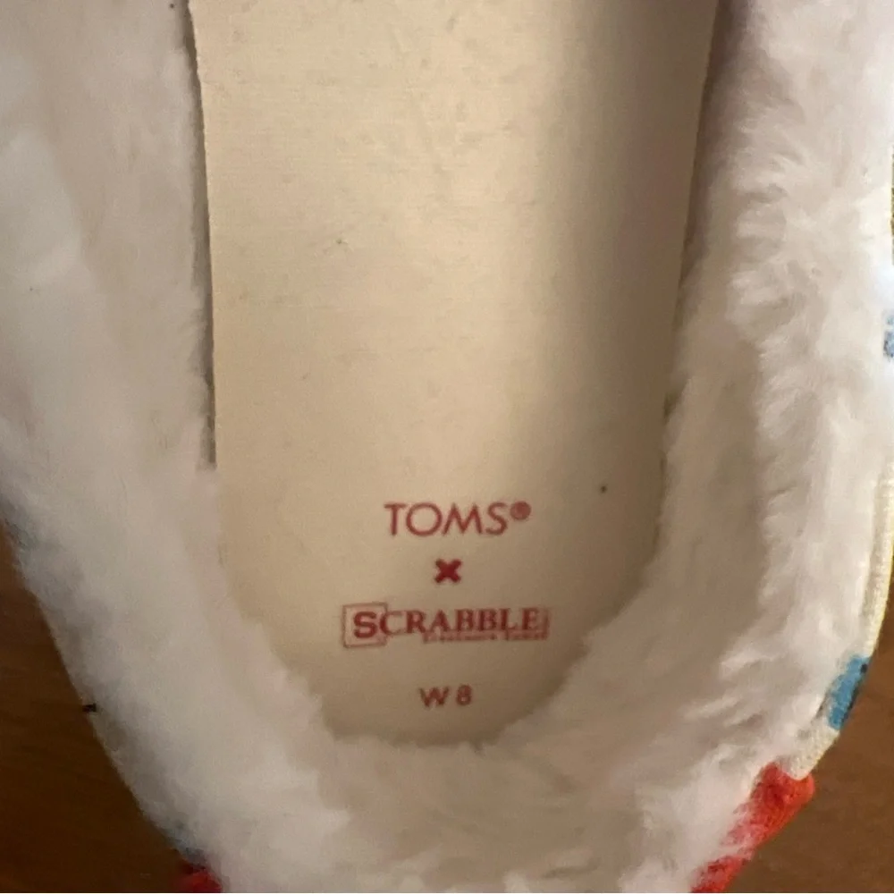 Toms x Scrabble Slip On Casual Alpargata Flats Faux‎ Fur Lined Womens 8